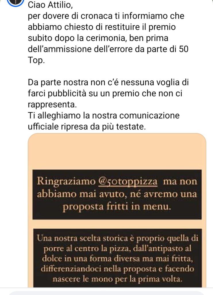 rinucia premio 50 top pizza